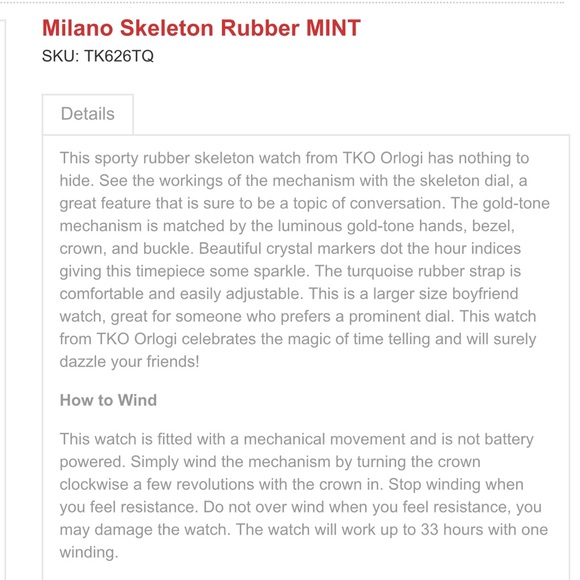 TKO Orlogi Mint Milano Skeleton Rubber Watch - Picture 8 of 8